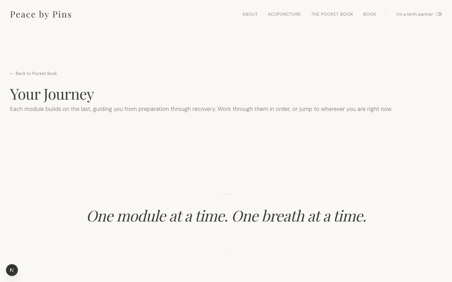 Peace by Pins course overview — desktop