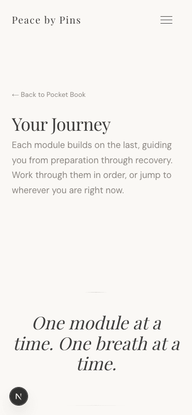 Peace by Pins course overview — mobile