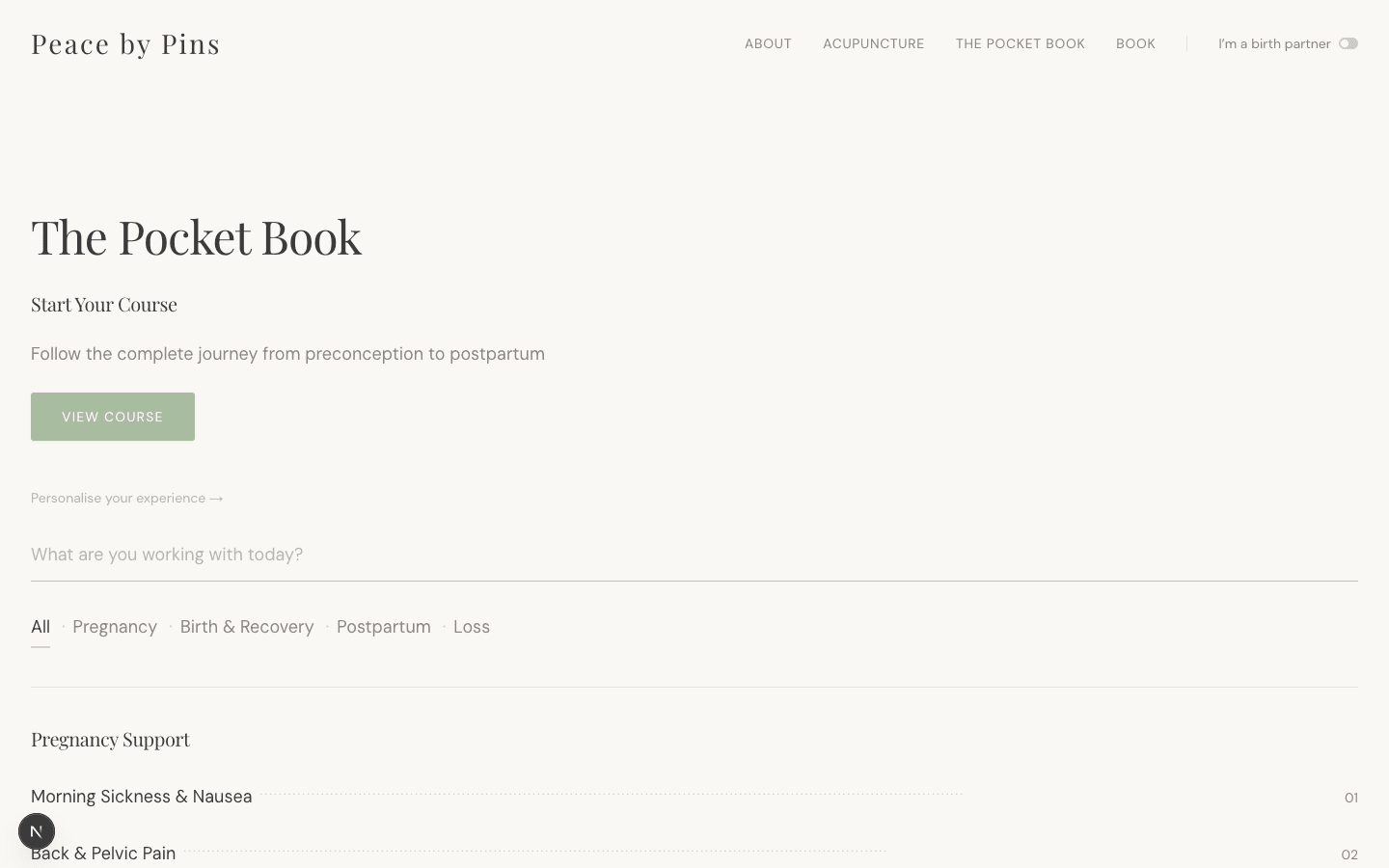 Peace by Pins symptom index — desktop