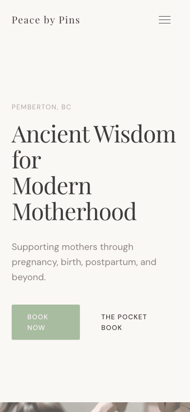 Peace by Pins homepage — mobile