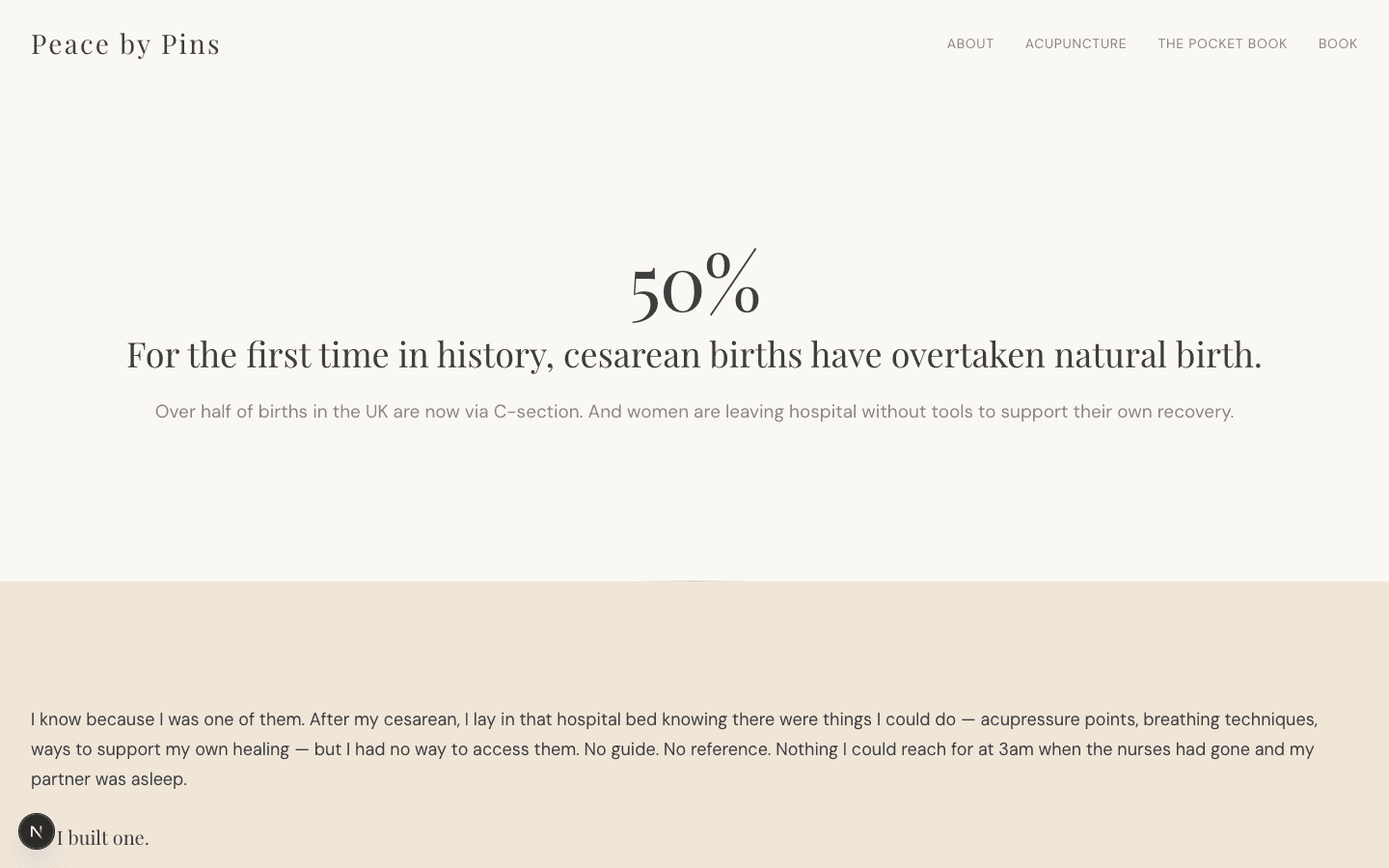 Peace by Pins sales page — desktop