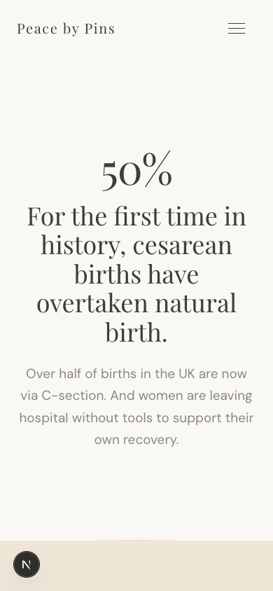 Peace by Pins sales page — mobile