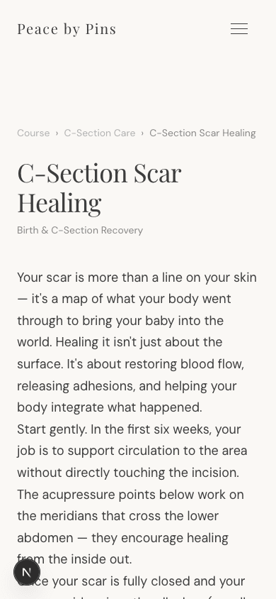 Peace by Pins C-section recovery topic — mobile